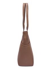 Skórzana torebka shopper w kolorze chłodnego beżu TORES-0980-1K(Z26) - widok produktu z boku, na białym tle.