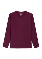 Bordowy bawełniany longsleeve męski LSLMT-0013-4D(Z26) - widok produktu z przodu, na białym tle. 