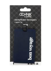 Identyfikator do bagażu AW-012-0015-7D(W26), widok produktu z opakowaniem na białym tle.
