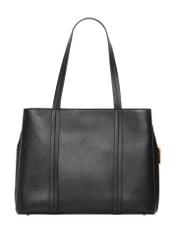 Czarna skórzana torebka shopper TORES-1342-9I(Z26). Widok od tyłu na białym tle.