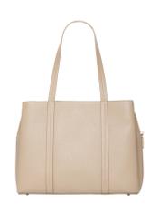 Beżowa skórzana torebka shopper TORES-1342-1B(Z26), widok produktu z tyłu na jasnym tle.