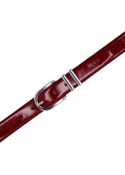 Czerwony skórzany pasek damski PASDS-0159-4C(Z26),  widok na zapięcie produktu na białym tle.