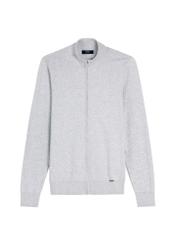 Jasnoszary sweter męski z suwakiem SWEMT-0190-9A(W26), widok produktu z przodu na białym tle.