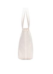 Skórzana kremowa torebka shopper damska TORES-1107-12(W25), widok boku produktu na białym tle.
