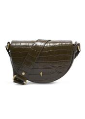 Półokrągła torebka damska croco khaki TORES-1328-8D(Z26) - widok produktu z przodu, na jasnym tle. 