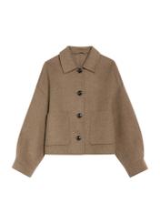 Krótki brązowy płaszcz damski z wełną PLADT-0067-1K(Z26)
