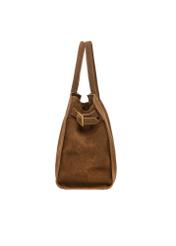 Koniakowa skórzana torebka damska typu shopper TORES-1412-1F(Z26). Widok od boku na białym tle.