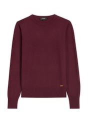 Wełniany sweter w kolorze bordowym SWEDT-0267-4D(Z26) - widok produktu z przodu, na białym tle. 