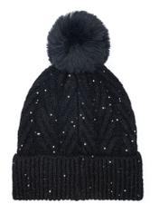 Czarna czapka damska z pomponem CZADT-0175-99(Z23)-03