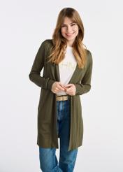Długi kardigan damski w kolorze khaki KARDT-0050-55(W25)-02