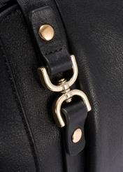 Czarna skórzana torebka shopper TORES-1223-99(W26), zbliżenie na detal produktu na białym tle.