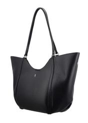 Czarna torebka damska typu shopper TOREC-1296-9I(Z26), widok produktu skosem na białym tle.