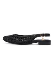 Czarne plecione buty damskie BUTYD-1252-99(W26), widok produktu z boku na białym tle.