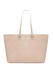 Beżowa groszkowana torebka shopper TOREC-1252-1B(Z26), widok produktu z tyłu na jasnym tle.