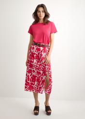 Lniany T-shirt damski w kolorze fuksji TSHDT-0156-5E(W26)