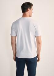 Biały T-shirt męski z bawełny merceryzowanej TSHMT-0135-11(Z25), widok produktu z tyłu na modelu. Widoczna połowa sylwetki.