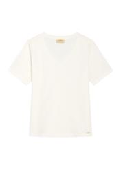 Kremowy T-shirt damski basic TSHDT-0120-0B(W26), widok produktu z przodu na białym tle.