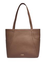 Skórzana torebka shopper w kolorze chłodnego beżu TORES-0980-1K(Z26) - widok produktu z przodu, na białym tle.