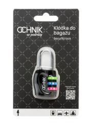 Czarna szyfrowa kłódka AW-015-0005-99(W26), widok produktu w opakowaniu na białym tle.