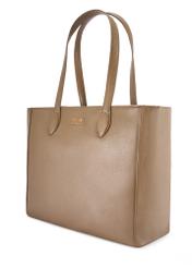 Ciemnobeżowa skórzana torebka shopper damska TORES-0971F-1K(W26) - widok produktu po skosie, na białym tle. 