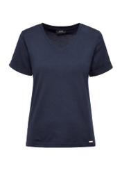 Granatowy t-shirt damski w serek TSHDT-0118-69(W25), widok produktu z przodu na białym tle.