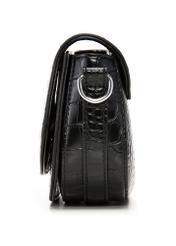 Mała czarna torebka damska croco TOREC-1264-9G(Z26), widok produktu od boku na białym tle.