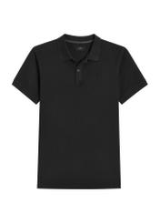 Męska koszulka polo w kolorze czarnym POLMT-0055A-99(W26) - widok produktu z przodu, na białym tle. 