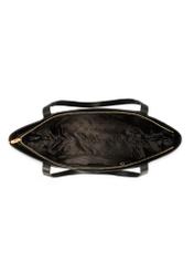 Czarna skórzana torebka shopper TORES-1209-9I(W26) - widok produktu z góry, na białym tle. 