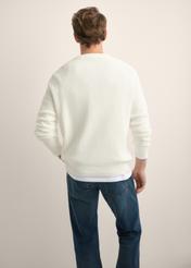 Męski sweter ecru SWEMT-0201-0B(Z26), widok produktu od tyłu na modelu. Widoczna połowa sylwetki.