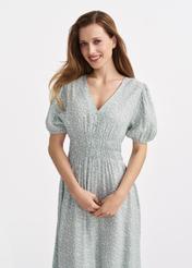 Długa sukienka w kwiaty w kolorze miętowym SUKDT-0191-98(W25)-02