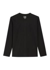 Czarny bawełniany longsleeve męski LSLMT-0013-99(Z26) - widok produktu z przodu, na białym tle. 