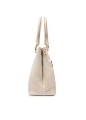 Skórzana kremowa torebka damska shopper TORES-1204-0B(W26), widok produktu bokiem na białym tle.
