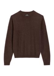 Wełniany brązowy sweter damski SWEDT-0265-1I(Z26), widok produktu z przodu na białym tle.
