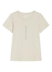 Jasnobeżowy T-shirt damski z logo TSHDT-0157-1A(W26), widok produktu z przodu na białym tle.