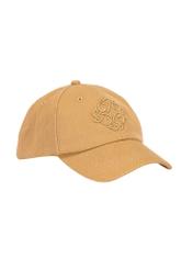 Ciemnobeżowa czapka z daszkiem z logo CZALT-0012-24(W25), widok skosu produktu na białym tle.