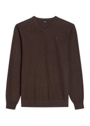 Ciemnobrązowy sweter męski z logo SWEMT-0159A-1I(Z26), widok produktu z przodu na białym tle.