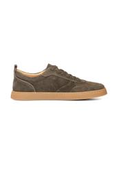 Skórzane buty sportowe w kolorze khaki BUTYM-0528-8D(W26), widok produktu z boku na białym tle.