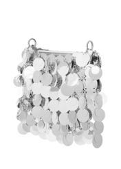 Srebrna torebka damska z cekinami TOREC-1085-91(Z25), widok produktu skosem na białym tle.