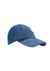Jeansowa czapka unisex CZALT-0017-7H(W26) - widok produktu z boku, na białym tle. 
