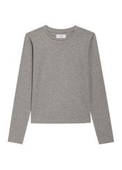 Szary bawełniany longsleeve damski LSLDT-0061-9B(Z26), widok produktu z przodu na białym tle.