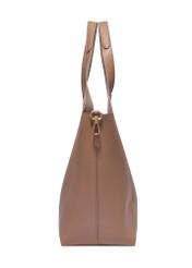 Beżowa torebka shopper damska TOREC-1259-1B(Z26) - widok produktu z boku, na białym tle. 