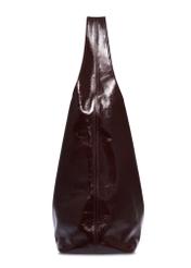Bordowa skórzana torebka shopper TORES-1372-4D(Z26), widok produktu z boku na białym tle.