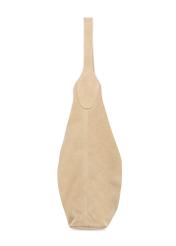 Skórzana torebka shopper w kolorze kremowym TORES-1307-0B(W26) - widok produktu z boku, na białym tle. 