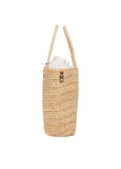Słomkowa torebka damska shopper TOREC-0939-1E(W26), widok produktu z boku na białym tle.