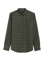 Koszula męska w kratę khaki KOSMT-0333-55(Z25), widok produktu z przodu na białym tle.