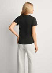 Czarny t-shirt damski TSHDT-0149-99(Z25), widok produktu tyłem na modelce, widoczna połowa sylwetki.