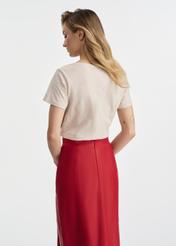 Bawełniany jasnobeżowy T-shirt damski TSHDT-0135-80(W25)-03