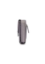 Grafitowy mały skórzany portfel damski PORES-1025-9D(Z26) - widok produktu z boku, na białym tle.