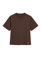 Bawełniany brązowy T-shirt damski TSHDT-0138-1I(W26), widok produktu z przodu na białym tle.