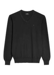 Czarny sweter męski z logo SWEMT-0159A-99(Z26), widok produktu z przodu na białym tle.